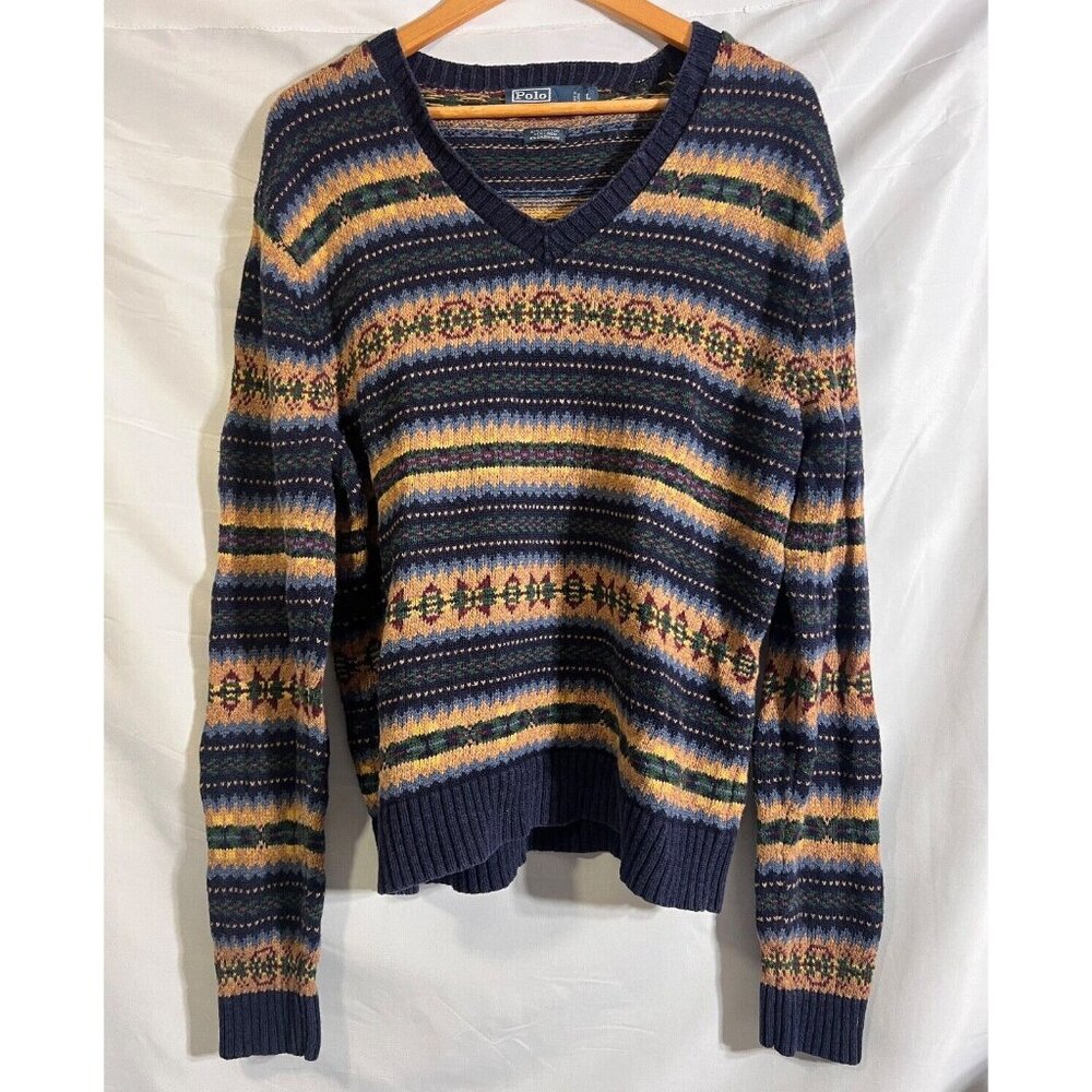 Polo Ralph Lauren Fair Isle Linen/Cotton/Cashmere L Sweater Vtg